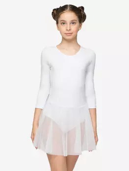 Купальник гимнастический детский ВСПЛЕСК рукав 3/4, юбка-сетка, Белый