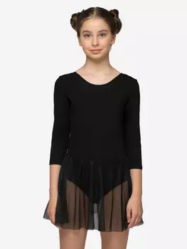 Купальник гимнастический детский ВСПЛЕСК рукав 3/4, юбка-сетка, Черный