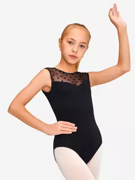 Купальник гимнастический со вставкой из сетки-горох для девочек Dolphin Factory, Черный