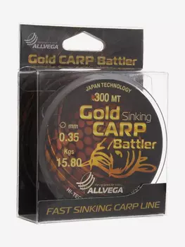 Леска для ловли карпа ALLVEGA "Gold Carp Battler" 300м 0,35мм (15,8кг) коричневая, тонущая, Коричневый