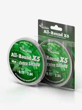 Леска монофильная ALLVEGA "All-Round X5" 50м 0,12мм (2,04кг) прозрачная, Серый