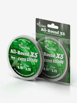 Леска монофильная ALLVEGA "All-Round X5" 50м 0,16мм (3,28кг) прозрачная, Серый