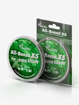 Леска монофильная ALLVEGA "All-Round X5" 50м 0,14мм (2,64кг) прозрачная, Серый