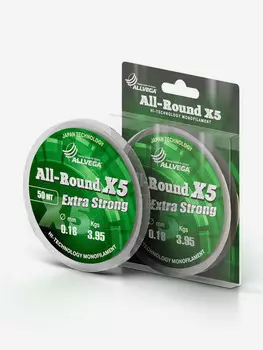 Леска монофильная ALLVEGA "All-Round X5" 50м 0,18мм (3,95кг) прозрачная, Серый