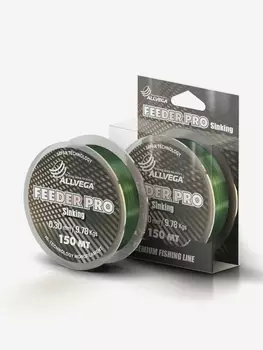 Леска монофильная ALLVEGA "Feeder Pro" 150м 0,30мм (9,78кг) тёмно-зелёная, тонущая, Зеленый