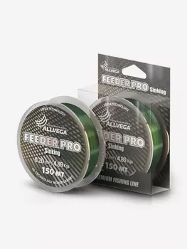 Леска монофильная ALLVEGA "Feeder Pro" 150м 0,20мм (4,89кг) тёмно-зелёная, тонущая, Зеленый