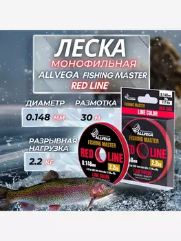 Леска монофильная ALLVEGA "Fishing Master" 30м 0,148мм (2,2кг) рубиновая, Красный