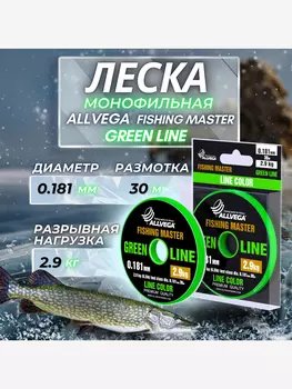 Леска монофильная ALLVEGA "Fishing Master" 30м 0,181мм (2,9кг) зеленая, Зеленый