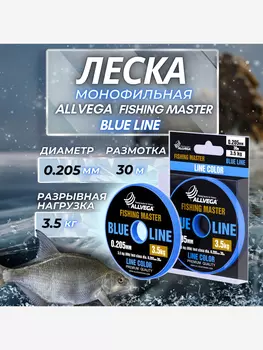 Леска монофильная ALLVEGA "Fishing Master" 30м 0,205мм (3,5кг) голубая, Голубой
