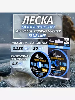 Леска монофильная ALLVEGA "Fishing Master" 30м 0,235мм (4,3кг) голубая, Голубой