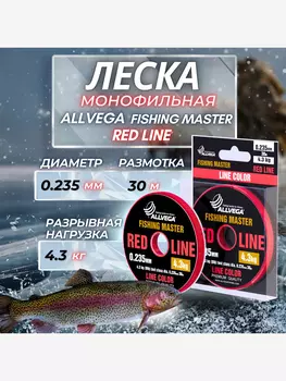 Леска монофильная ALLVEGA "Fishing Master" 30м 0,235мм (4,3кг) рубиновая, Красный