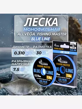 Леска монофильная ALLVEGA "Fishing Master" 30м 0,310мм (7,5кг) голубая, Голубой