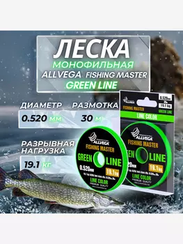 Леска монофильная ALLVEGA "Fishing Master" 30м 0,520мм (19,1кг) зеленая, Зеленый