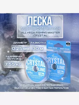 Леска монофильная ALLVEGA "Fishing Master" CRYSTAL 30м 0,25мм (7,55кг) NEW, Серый