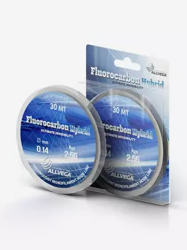 Леска монофильная ALLVEGA "Fluorocarbon Hybrid" 30м 0,14мм (2,56кг) флюорокарбон 65%, Серый