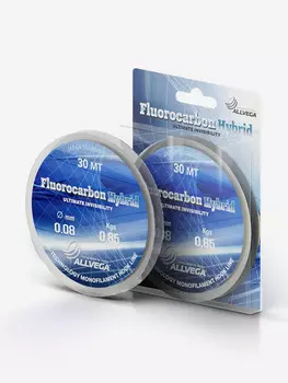 Леска монофильная ALLVEGA "Fluorocarbon Hybrid" 30м 0,08мм (0,85кг) флюорокарбон 65%, Серый