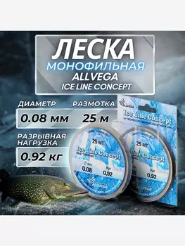 Леска монофильная ALLVEGA "Ice Line Concept" 25м 0,08мм (0,92кг) прозрачная, Серый
