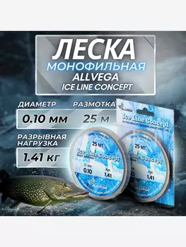 Леска монофильная ALLVEGA "Ice Line Concept" 25м 0,10мм (1,41кг) прозрачная, Серый