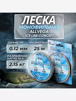 Леска монофильная ALLVEGA "Ice Line Concept" 25м 0,12мм (2,15кг) прозрачная, Серый