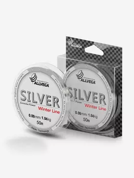 Леска монофильная ALLVEGA "Silver" 50м 0,09мм (1,04кг) серебристая, Серебряный