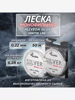 Леска монофильная ALLVEGA "Silver" 50м 0,22мм (6,28кг) серебристая, Серый