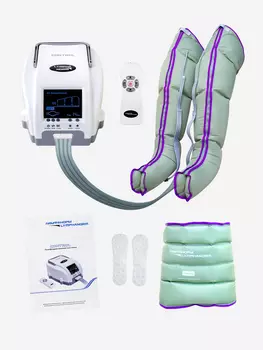 Лимфодренажный массажер LymphaNorm Control, комплект с манжетами для ног размера L и манжетой пояс XXL, Белый