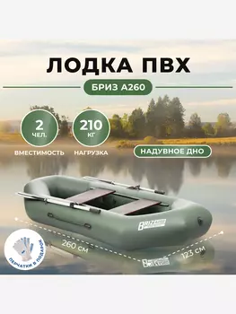 Лодка Бриз А260 надувное дно, зеленый Тонар, Зеленый
