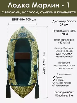 Лодка гребная Марлин 1 Уфимка одноместная, Зеленый