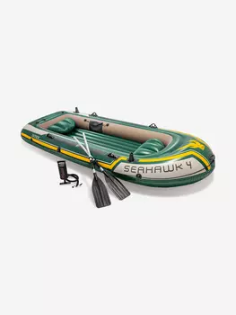 Лодка Intex 68351NP надувная "Seahawk 4" алюминиевые вёсла 137см, насос,351х145х48см, Зеленый