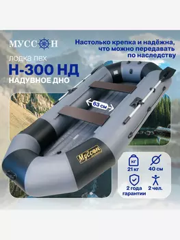 Лодка надувная для рыбалки ПВХ Лодки Поволжья H-300 НД под мотор, двухместная гребная, серо-черная, Серый