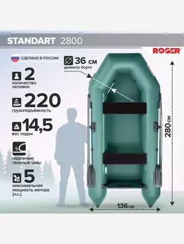 Лодка надувная ПВХ под мотор ROGER Standart 2800, лодка роджер с транцем (зеленый), Зеленый