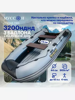 Лодка ПВХ под мотор надувная для рыбалки Лодки Поволжья 3200 НДНД с надувным дном низкого давления, серо-черная, Серый