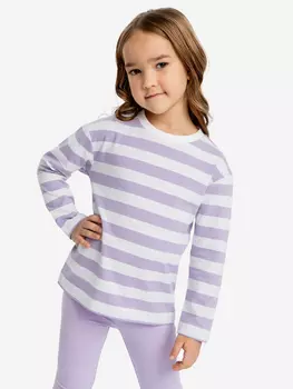 Лонгслив базовый оверсайз в полоску для девочки Button Blue, Фиолетовый
