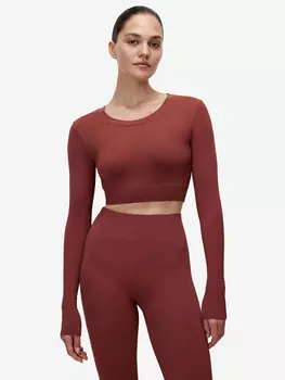 Лонгслив укороченный в диагональный рубчик belle you, Оранжевый