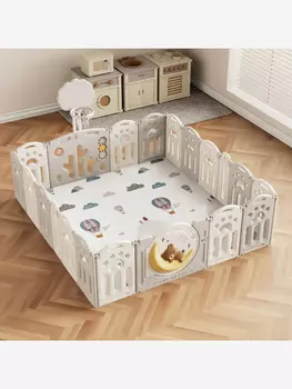 Манеж UNIX Kids DeLuxe Grey,180 x 200 см, с баскетбольным кольцом и ковриком, Белый