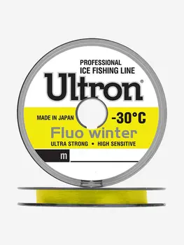 Монофильная леска для рыбалки ULTRON Fluo Winter 0,12 мм, 1,7 кг, 50 м, флуоресцентная, 1 штука, Желтый