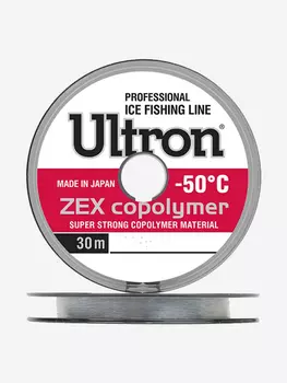 Монофильная леска для рыбалки ULTRON Zex Copolymer 0,10 мм, 1,6 кг, 30 м, прозрачная, 1 штука, Серебряный