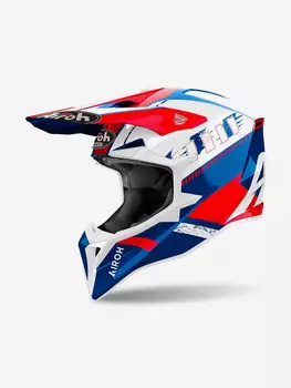 Мотошлем Кроссовый Airoh WRAAP FEEL Blue/Red Glossy, Белый