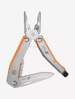 Мультитул Stinger, 105 мм, 8 функций, сталь/АБС-пластик, оранжевый, в комплекте нейлоновый чехол, Серебряный