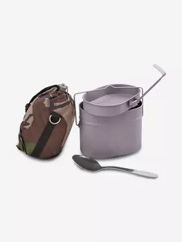 Набор посуды котелок 1,7л, крышка 0,5л, фляга 0,7л, ложка,чехол титан Роза ветров, Серый