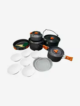 Набор туристической посуды Widesea (7,25 л) для варки / жарки, приготовления горячих блюд на 5-6 персон с аксесуарами в комплекте, Серый