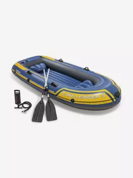 Надувная лодка Intex 68370 Challenger 3 + вёсла + насос (295х137х43см), Синий