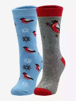 Носки, 2 пары, Columbia Medium weight Thermal crew brushed Birds 2PK Gift box, Синий, размер 37-43