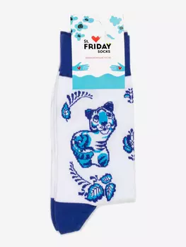 Носки с рисунками St.Friday Socks, Гжельский тигр, Белый