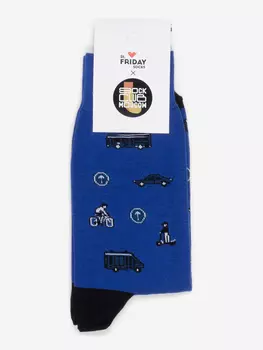 Носки с рисунками St.Friday Socks x Sock Club Moscow, Московский транспорт, Синий