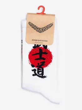 Носки спортивные Booomerangs с рисунками в японском стиле в японском стиле, Путь воина, Белые, Серый
