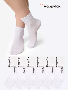 Носки женские Happyfox, набор 6 пар, с резинкой, хлопковые, Белый