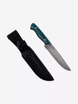 Нож ЦМ Златоустовский оружейный завод Бекас (нержавеющая дамасская сталь, микарта зелено-синяя) нож для охоты, разделочный нож, Синий