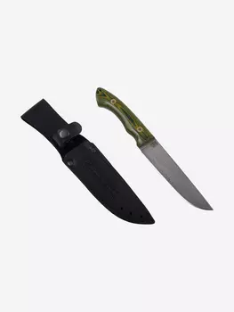 Нож ЦМ Златоустовский оружейный завод Лиса (нержавеющая дамасская сталь, микарта зелена-желтая) нож для охоты, разделочный нож, Желтый