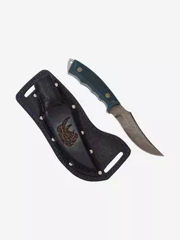 Нож ЦМ Златоустовский оружейный завод Носорог (нержавеющая дамасская сталь, микарта зелено-синяя) нож для охоты, разделочный нож, Синий